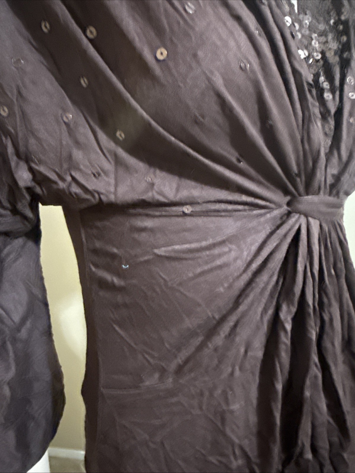 Women’s Brown Rayon Casual Pleated Stretch Beaded Bundle Size L Blouse Top