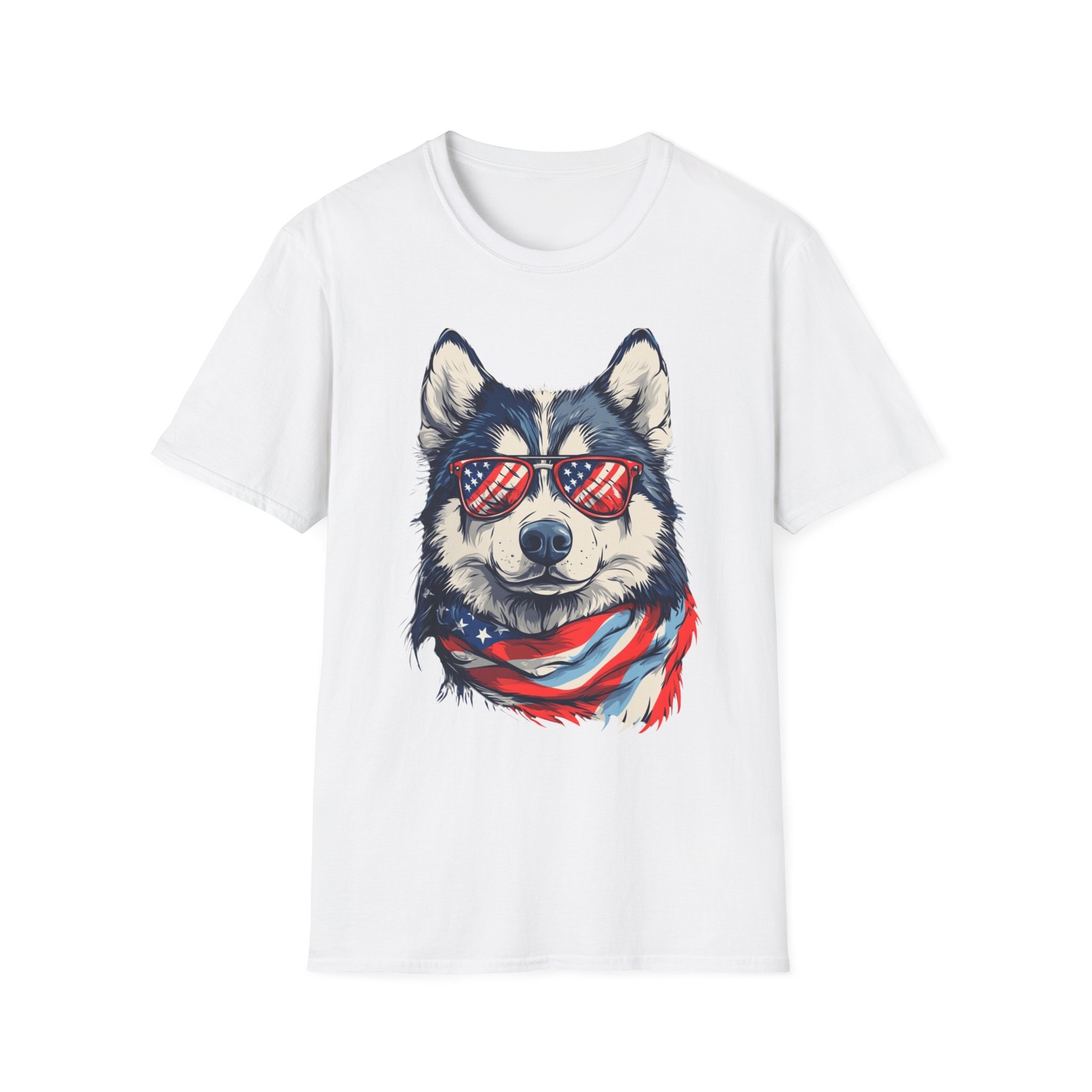 Patriotic Husky American Flag 4th of July T-Shirt | Dog Softstyle Tee