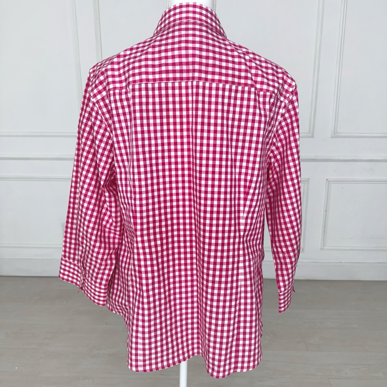 Jones New York Signature Woman Pink Gingham Button Down Shirt Plus Size 2X