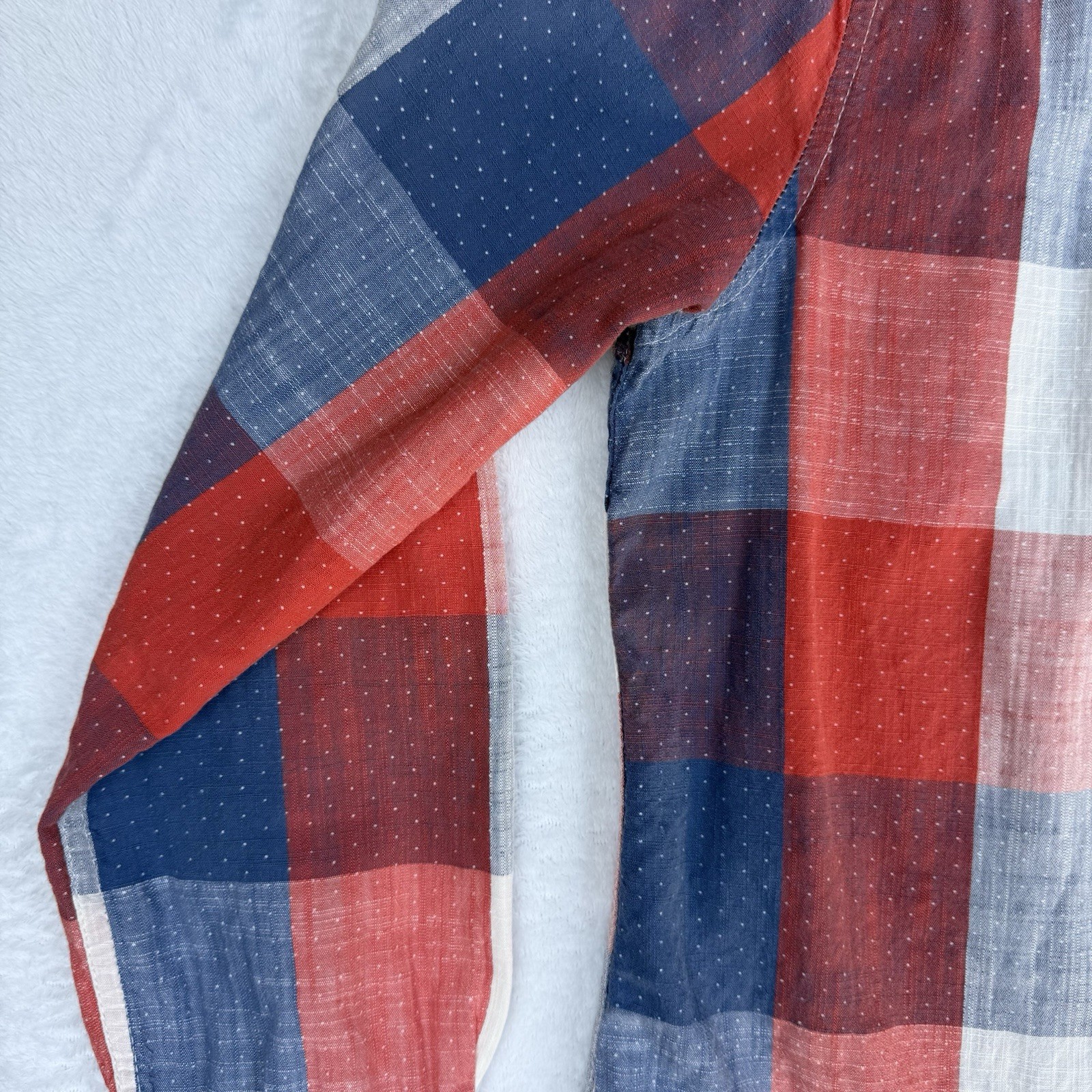 Merona 100% Cotton Red, White & Blue Plaid Shirt L Patriotic Casual Cool Comfy