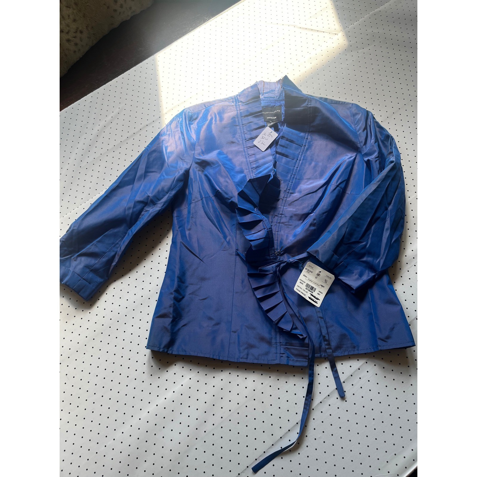 NWT Collection Royal Blue 100% Silk Ruffle Wrap Jacket Blouse 2P Petite