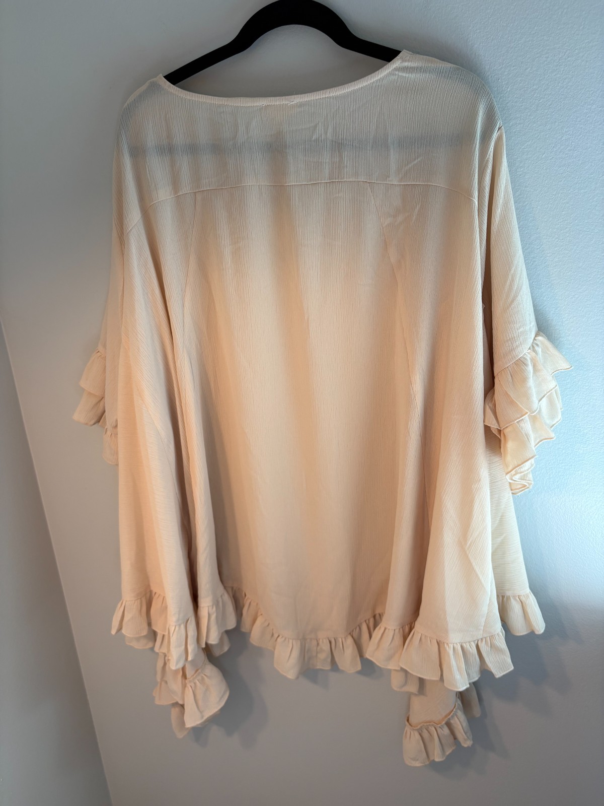 ODDI Beige Cream Ruffled Sleeve Blouse One Size Large NWT