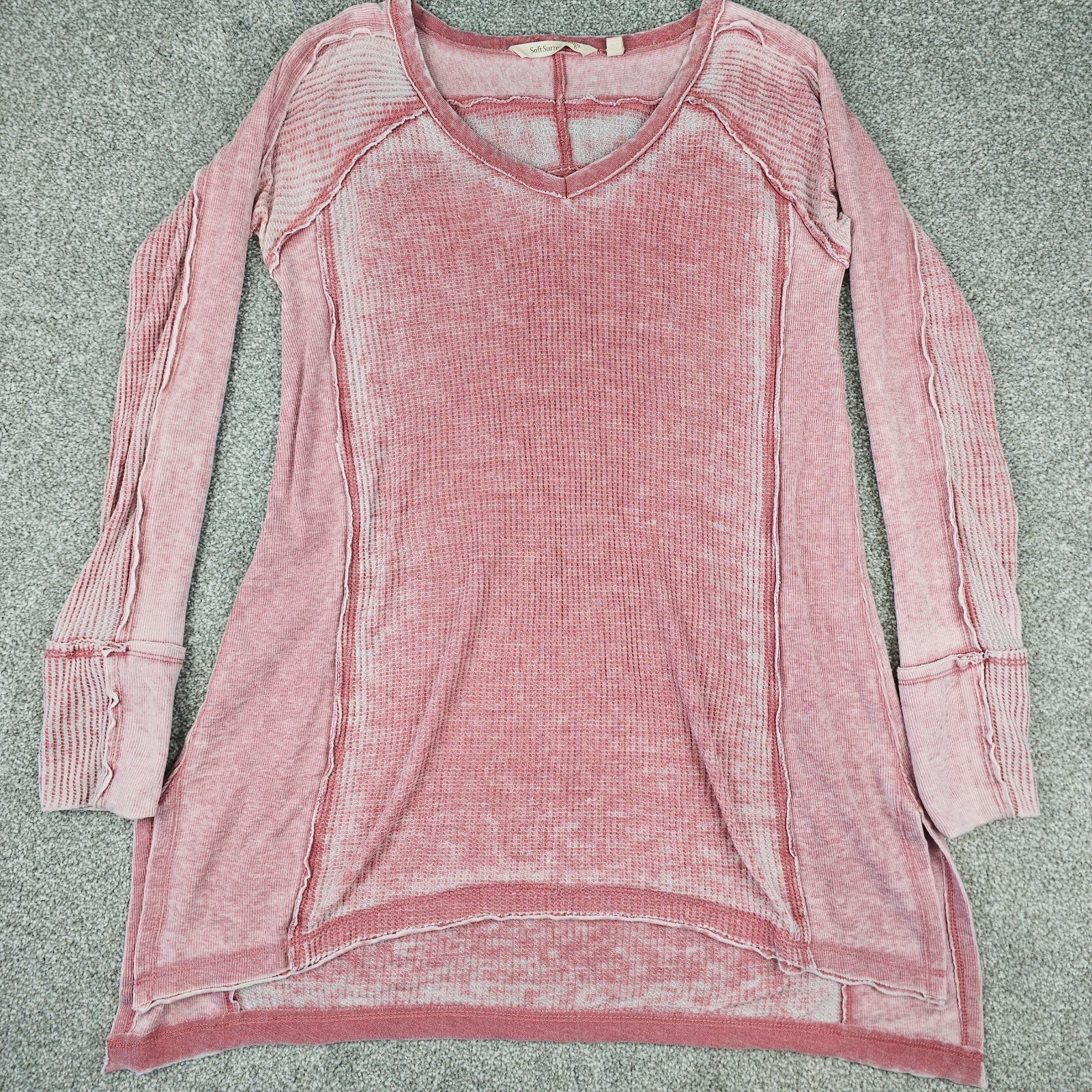 Soft Surroundings Pink Waffle Knit Thermal Logan Swing Tunic Top Womens XS