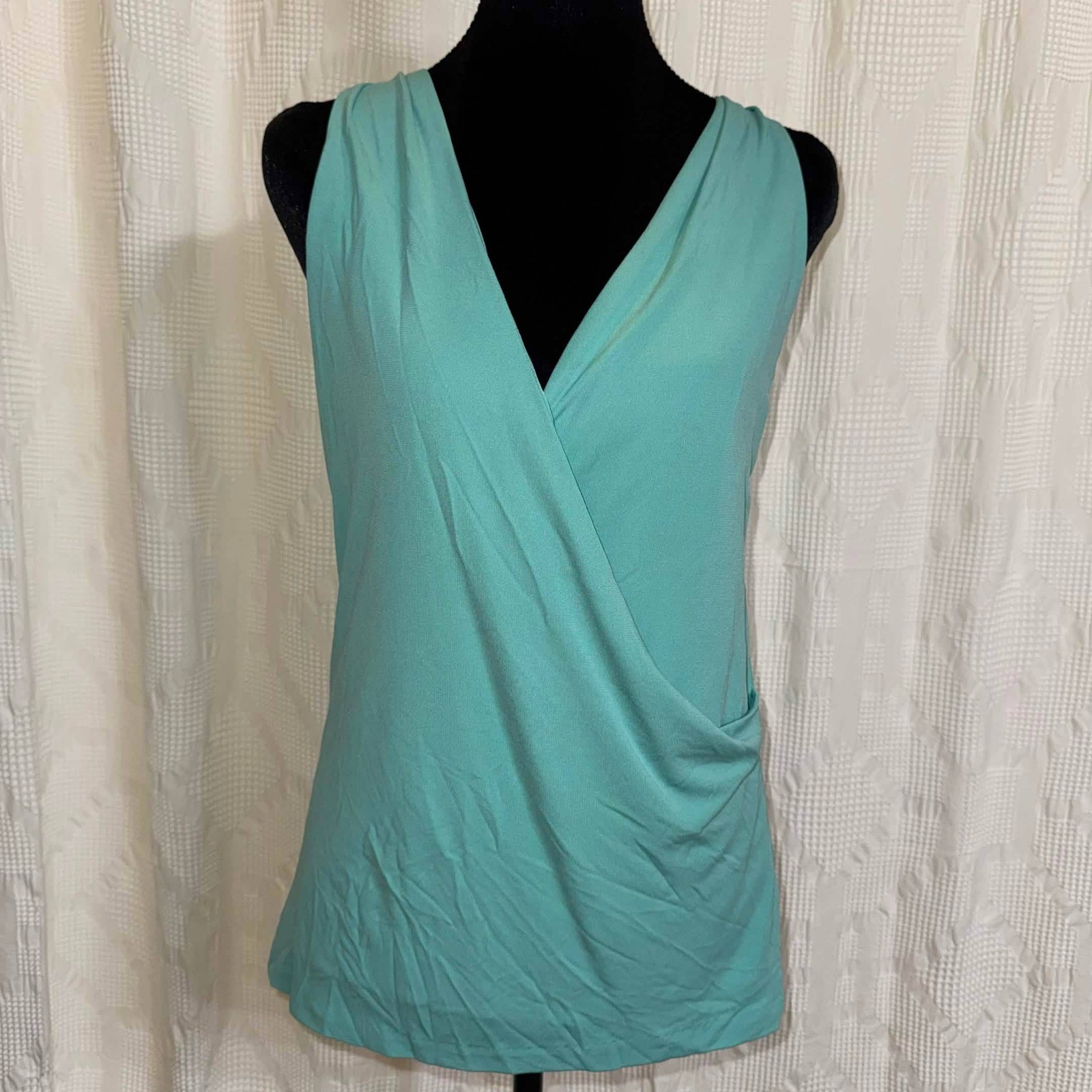 Lauren Ralph Lauren Surplice Top Teal Blue Drape Sleeveless V-Neck Blouse Medium