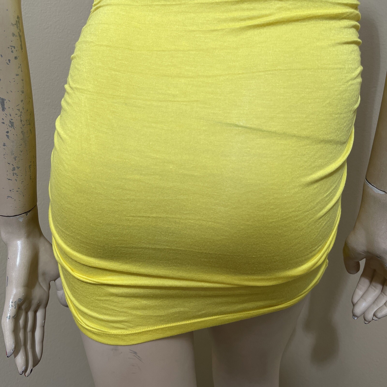 Women’s Yellow Painted Rayon Casual Summer Open Stretch Slim Size S Blouse Tunic