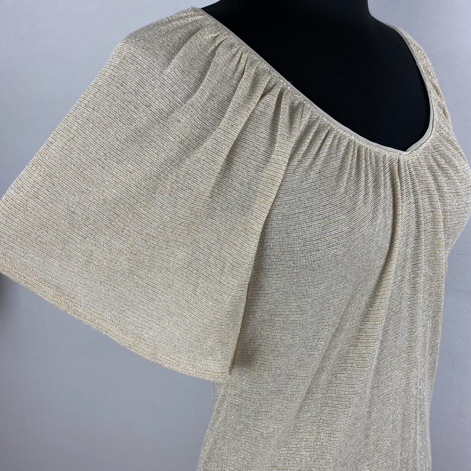 White House Black Market Flutter Blouse Womens XS Striped Metallic Shimmer