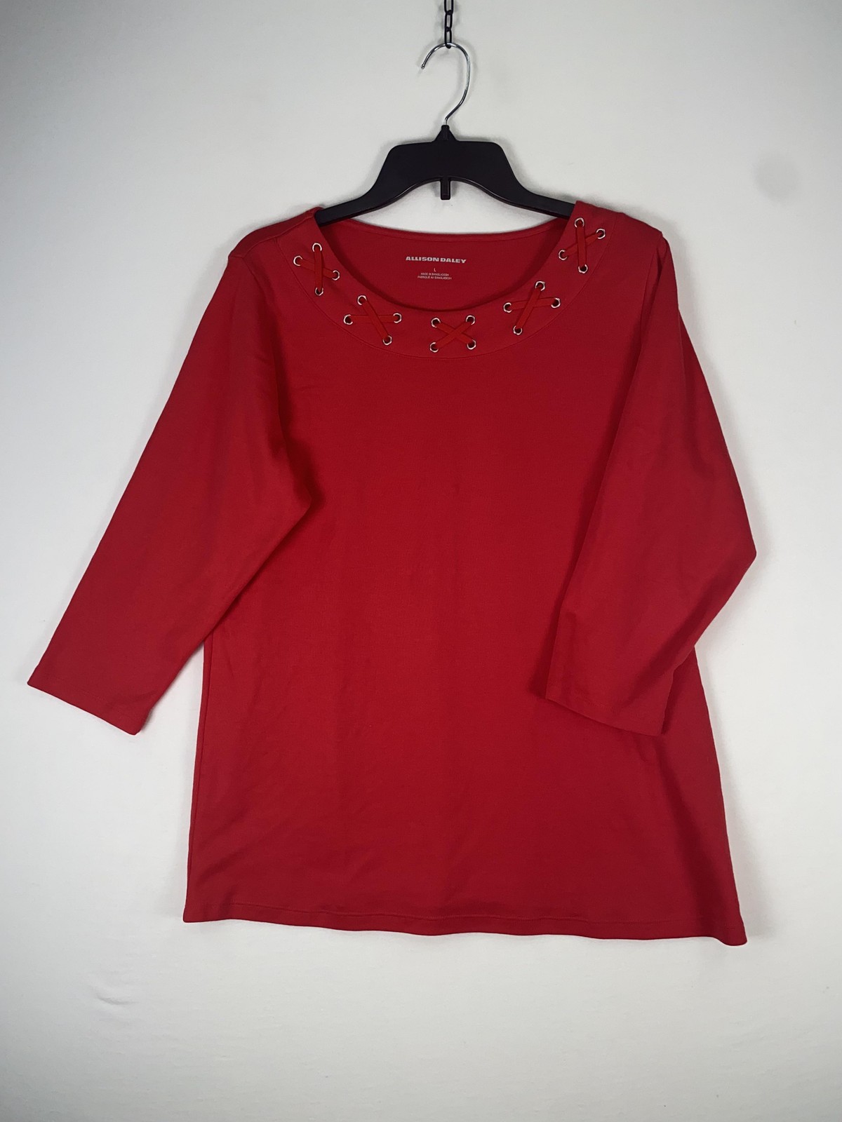 Allison Daley Blouse Womens Large Red 3/4 Sleeve Studded Scoop Neck Jersey Top