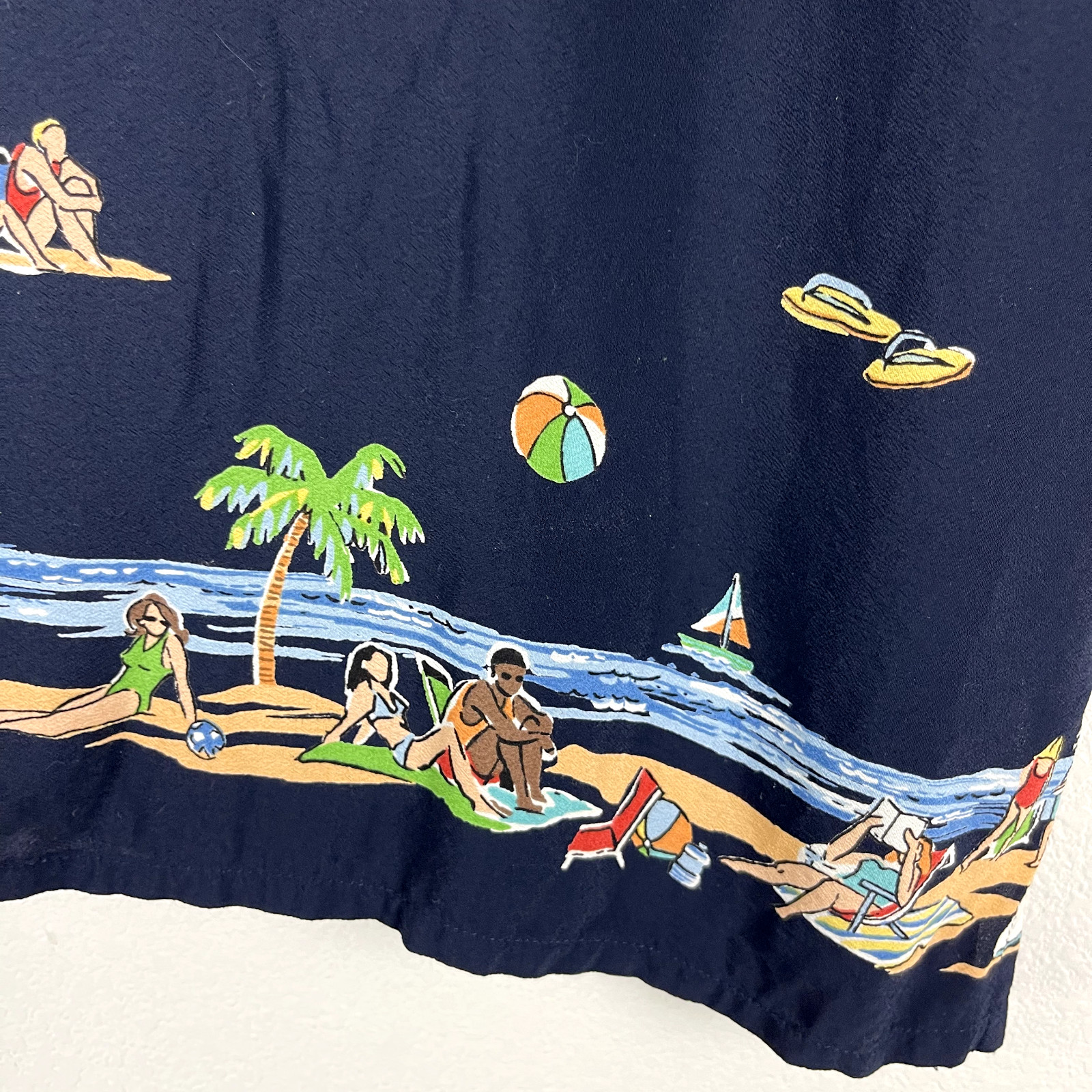 Vintage David Dart Tunic Top Womens XL Blue Short Sleeve Beach Tropical Aloha