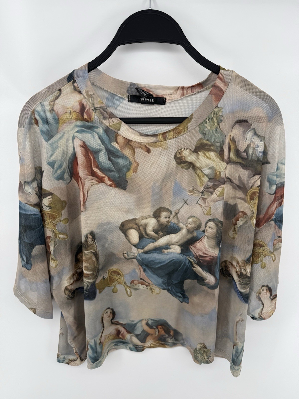 Forever 21 Renaissance Art Mesh Top Y2K Sheer Crop Top Angel Cherub Saint L