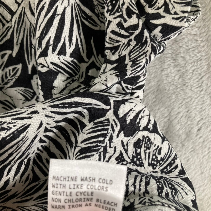 Jones New York JNY Womens 1X Top Black White Tropical Leaf Linen Blend NWT