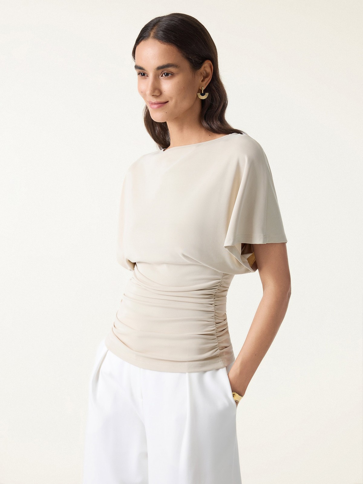 BEST SELLER! Oglmove Women’s Batwing Sleeve Ruched Boatneck Top FREESHIPPING