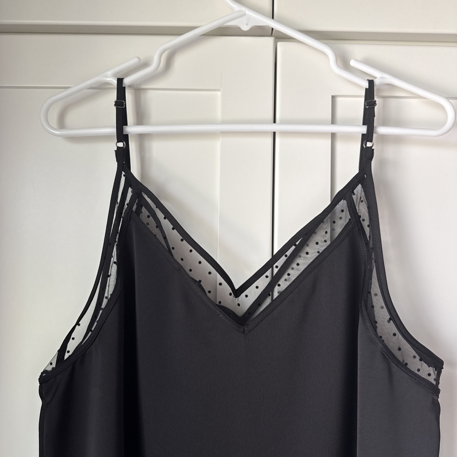 LOFT – Spaghetti Strap Women’s Blouse – NWT – XL – Black Lace And Polka Dots