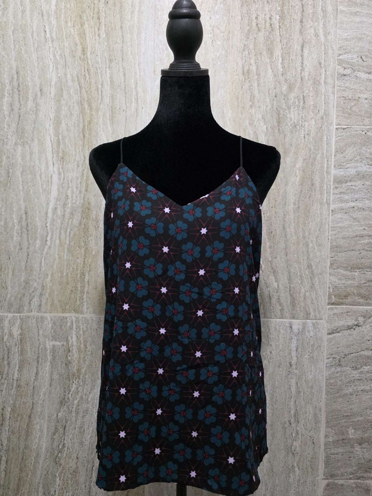 Express Women’s Black Floral Reversible Spaghetti Strap Sleeveless Cami Top S