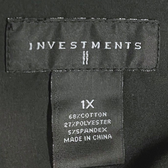 Investments Black Pintuck Button Down Shirt Women’s 1X Stretch 3/4 Sleeve