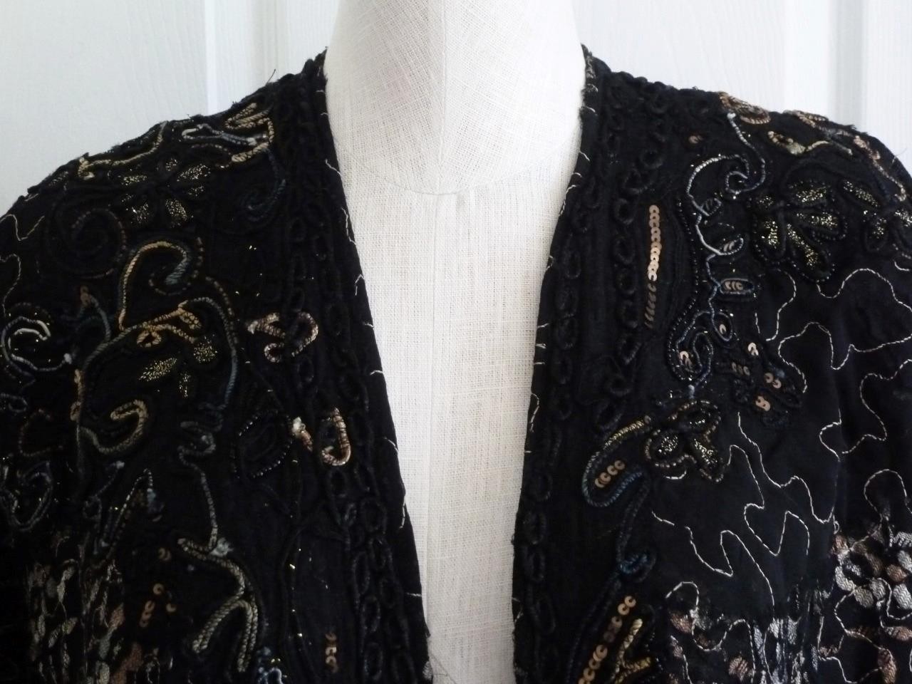 RARE Chicos Stunning Art-to-Wear Black Gold Mixed Media Ruana Wrap OS S M L XL