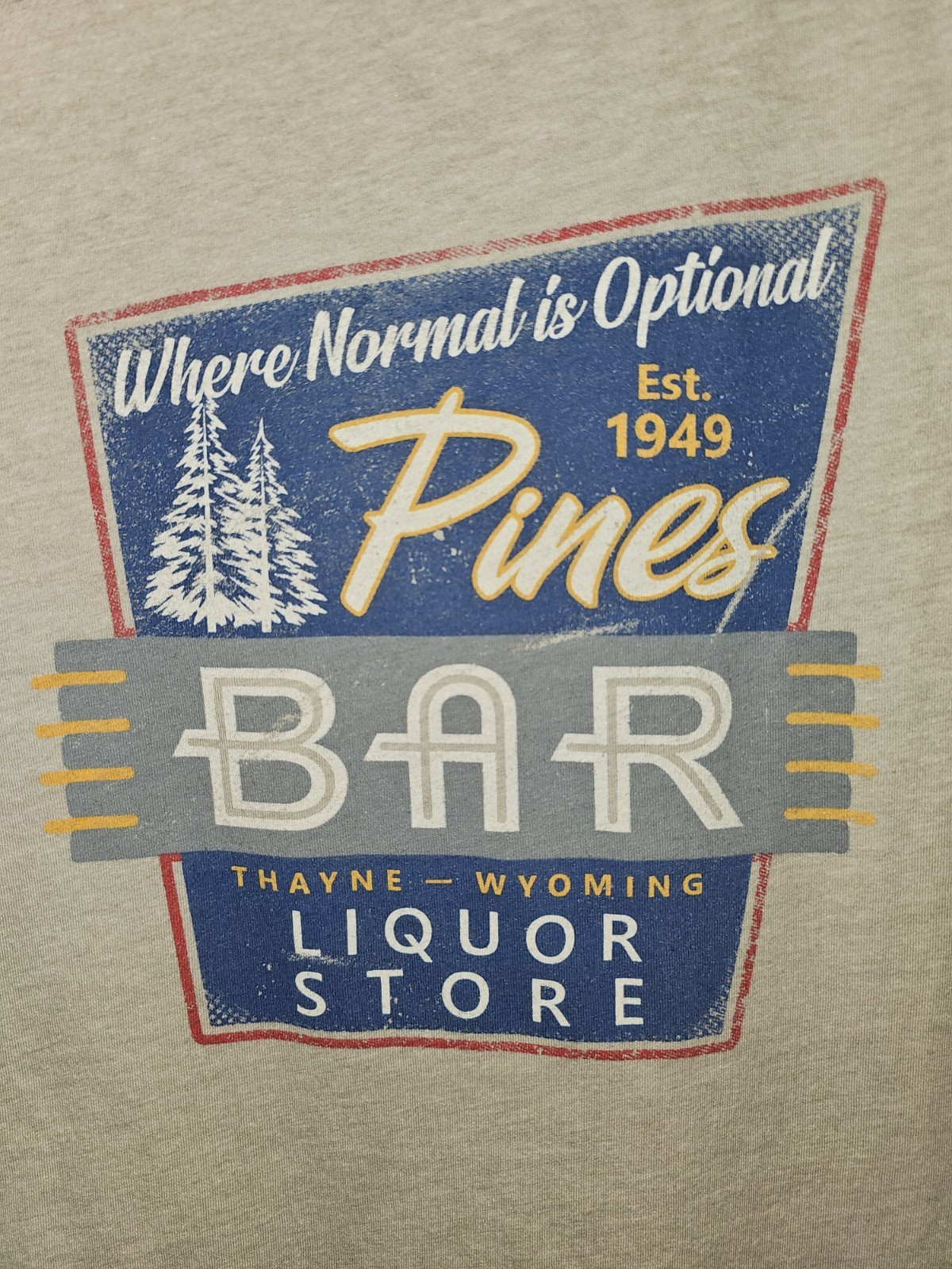 Pines Bar Thayne Wyoming Dive Bar Xl Womens Gray Graphic Logo Short Sleeve Tee