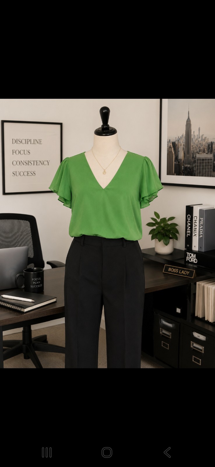 Vince Camuto Womens Green Solid V-Neck Flutter Ruffle Short Sleeve Blouse S