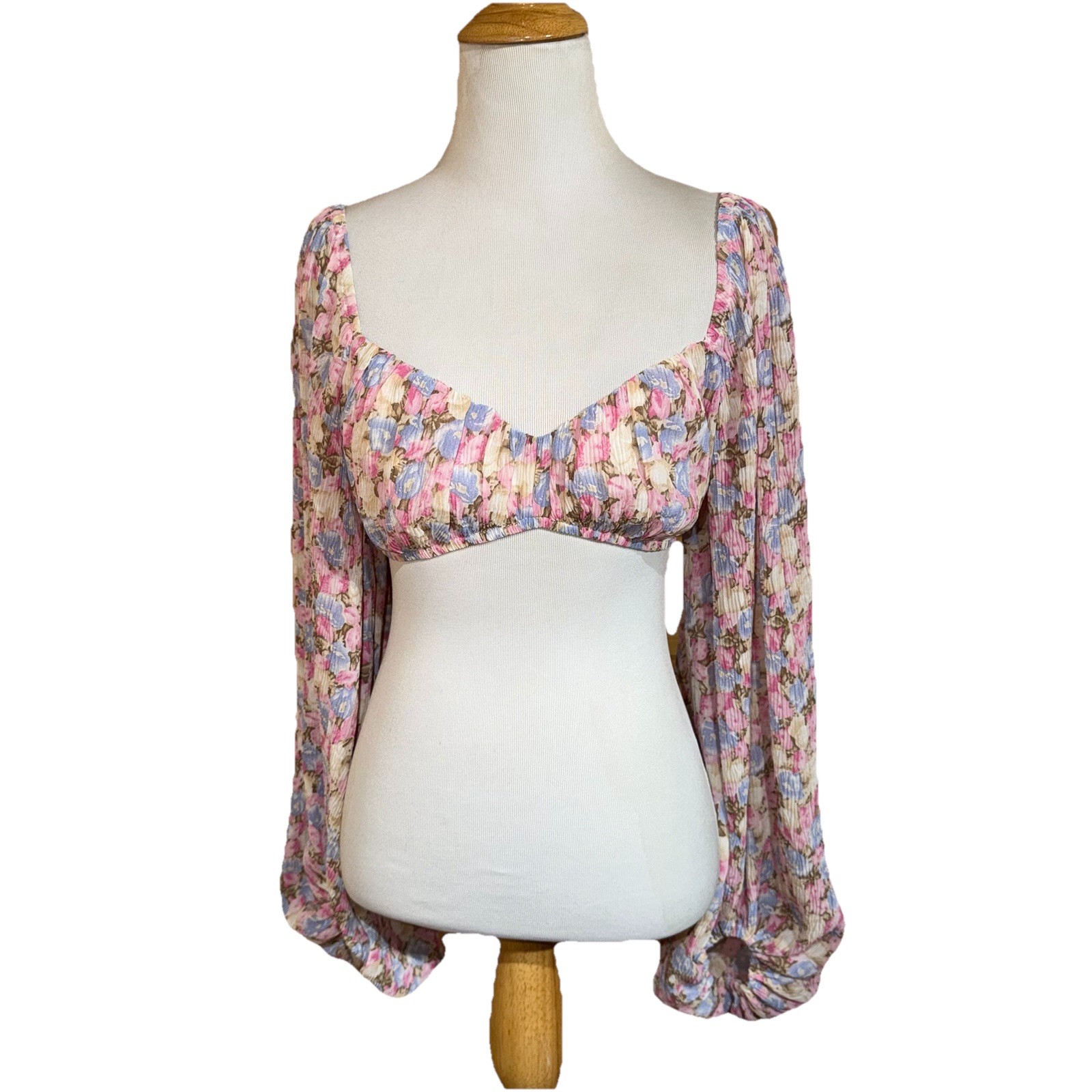 Princess Polly Garden Long Sleeve Top Pink Floral NWT Crop Size 4