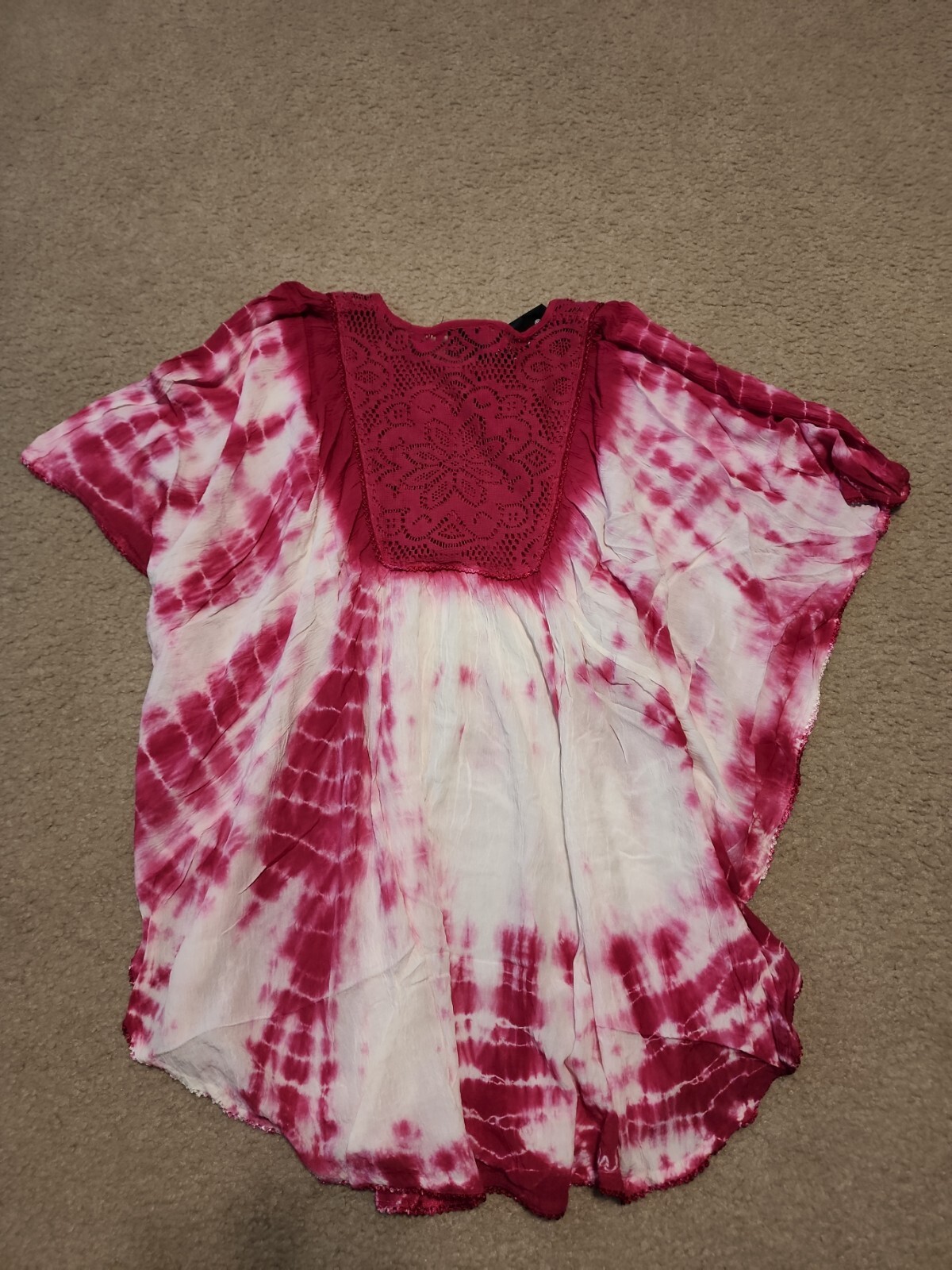 Sakkas Fushia White Tie Dye Sleeve Boho Tunic Top OS NWT