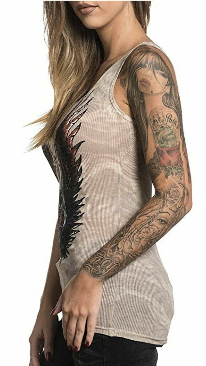 Sinful AFFLICTION Womens T-Shirt ESTRELLA TANK Athletic Wings Biker MMA