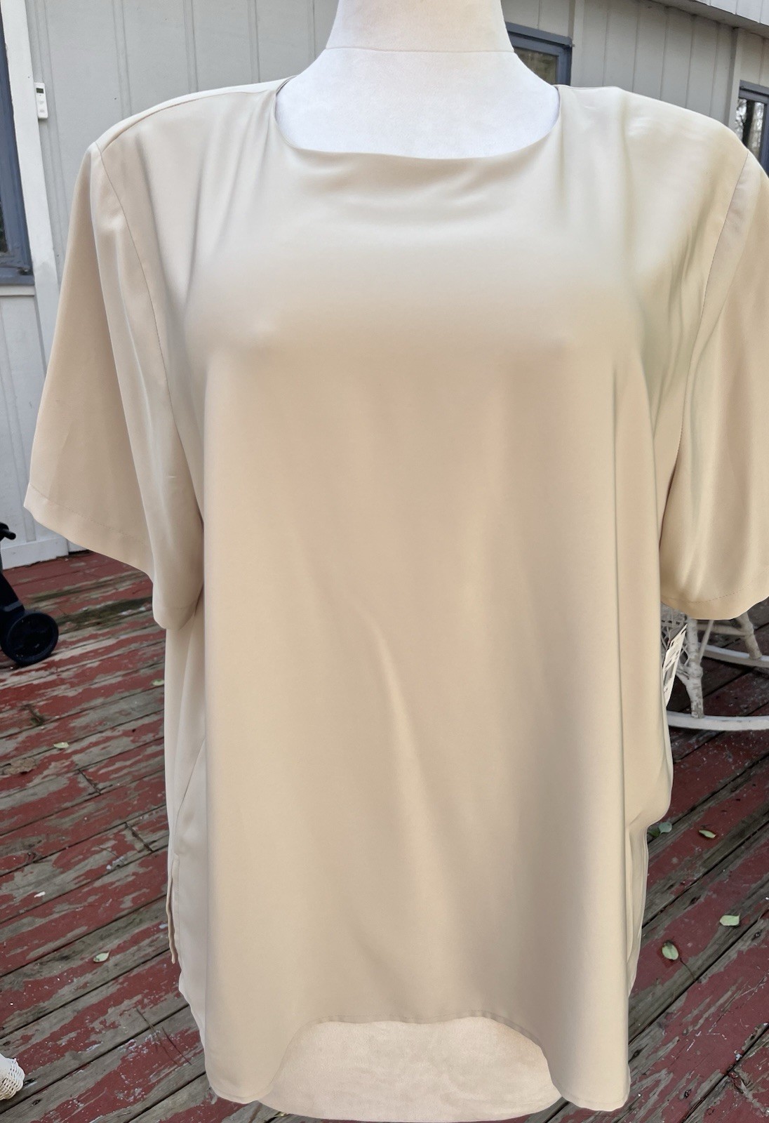 Notations NWT Cream Silk Blouse Short Sleeve Keyhole Back Top Size 2X Old Money
