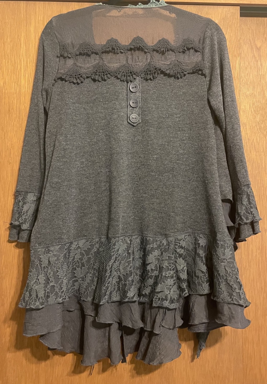 Pretty Angel Tunic Womens Boho Layered Romance Top Green Beaded SZ M