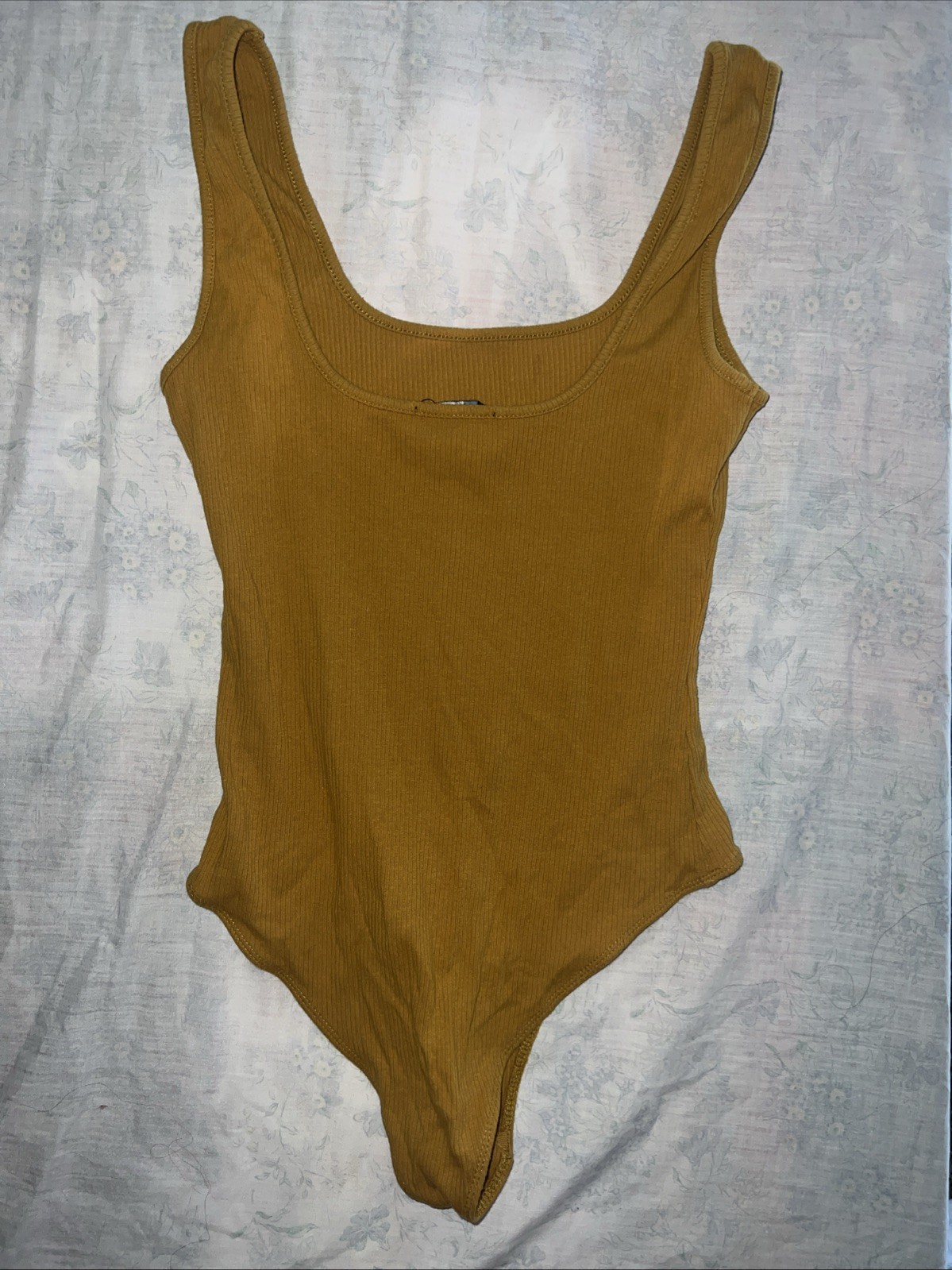 Ambiance Woman’s Ribbed Body Suit With Snap Closure Size M Mustard Color