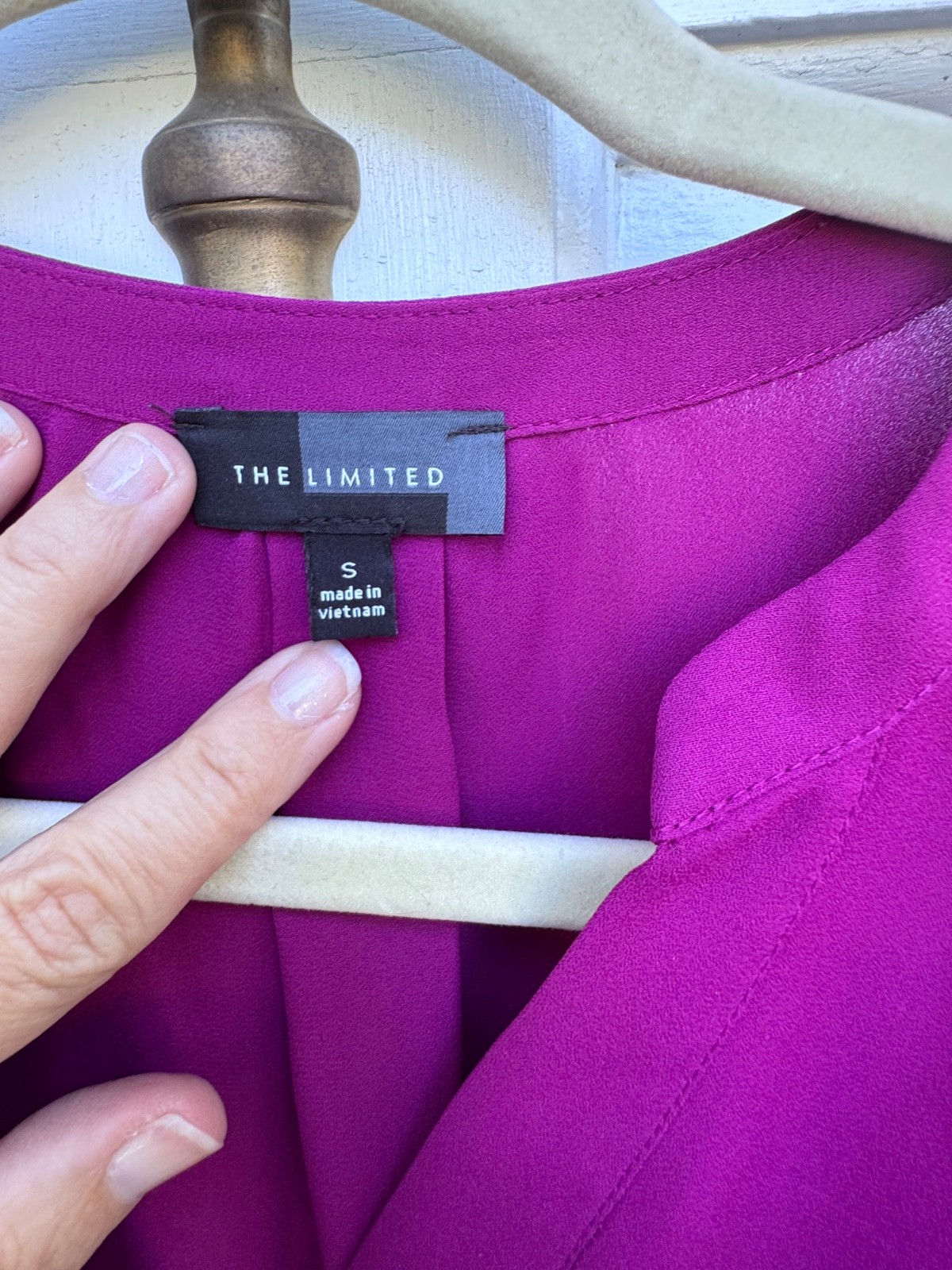 The Limited Size Small Magenta Popover Blouse Roll Tab Sleeves Career Top