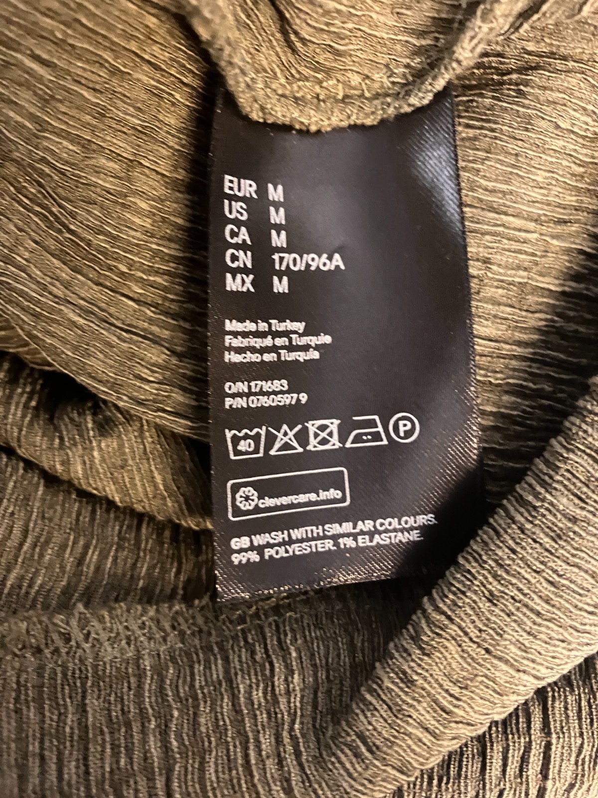 H&M Olive Green Faux Wrap Around Tie Front Crinkle SS Blouse M EC!