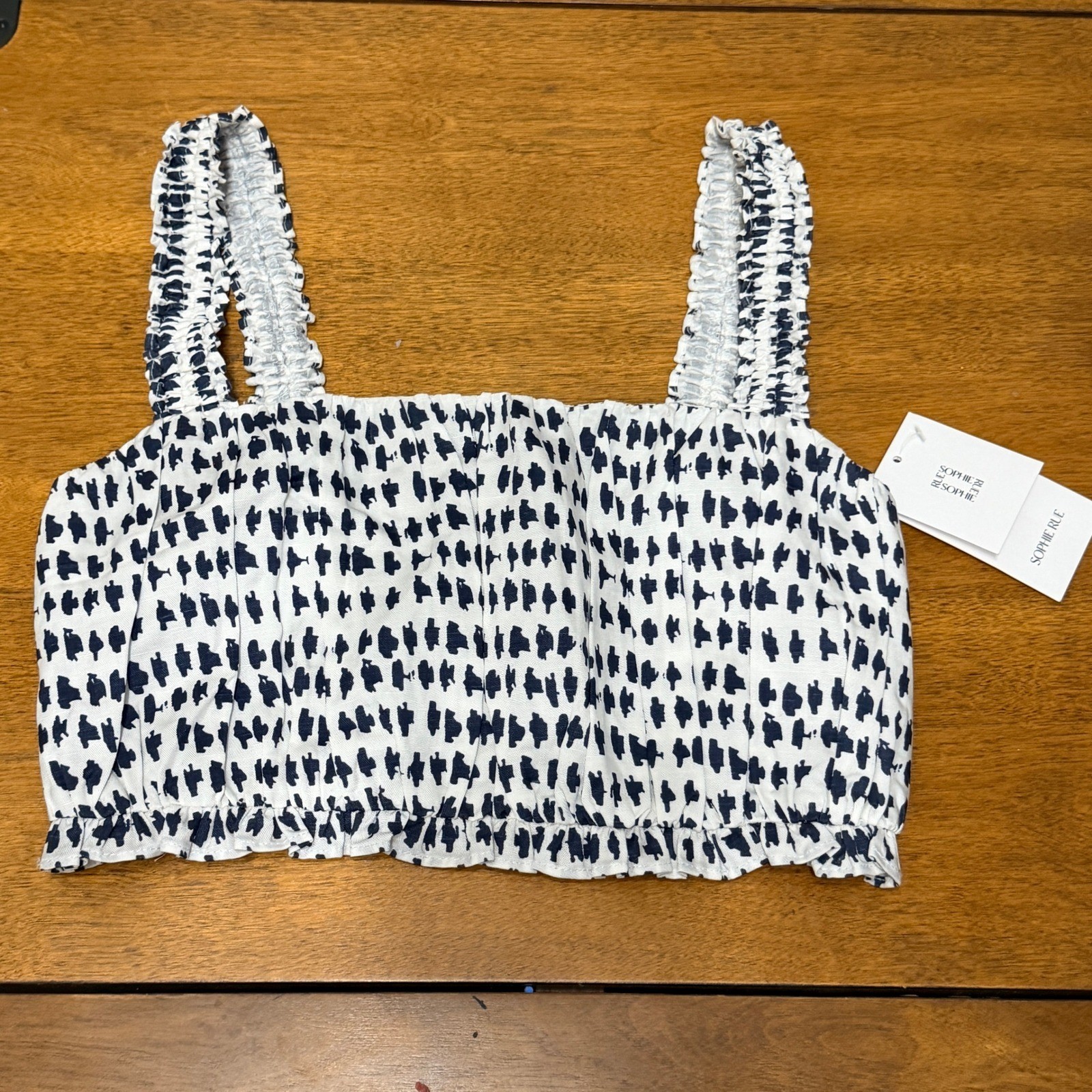 Anthropologie Sophie Rue Indy Ruched Crop Top Womens Small Blue White – NEW