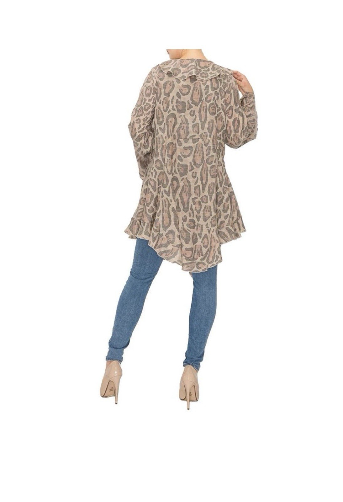 Origami Apparel Women’sLeopard Animal Print LightweightCardigan with Ruffles