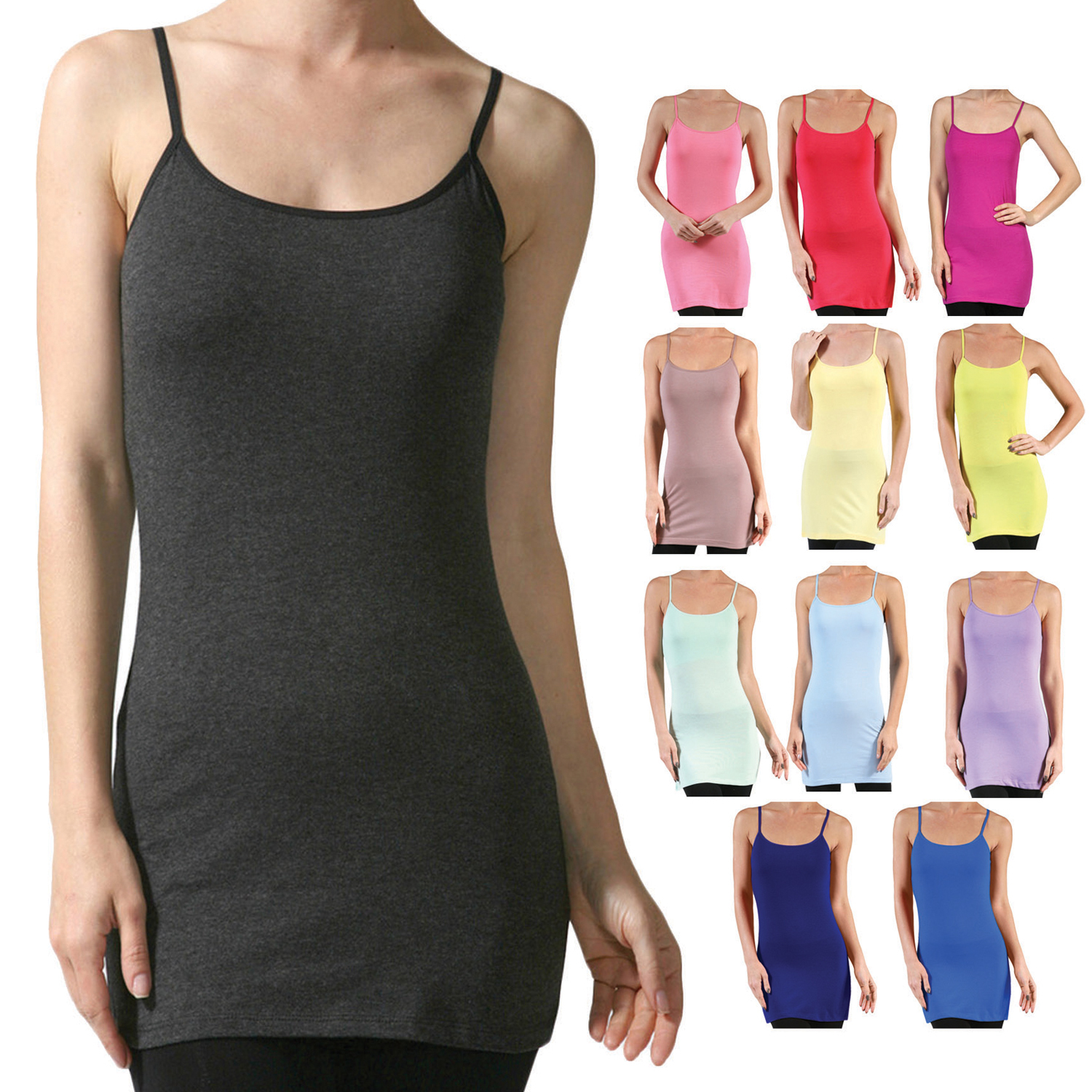 NE PEOPLE Womens Light Basic Spaghetti Strap Shelf Bra Tunic Tank Top [NEWT125]