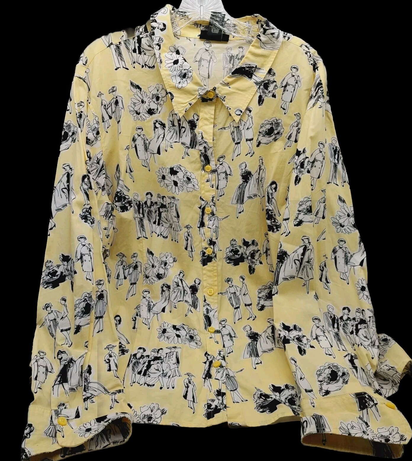 Lane Bryant Shirt Yellow Black White Ladies Print 22 / 24 Button Front