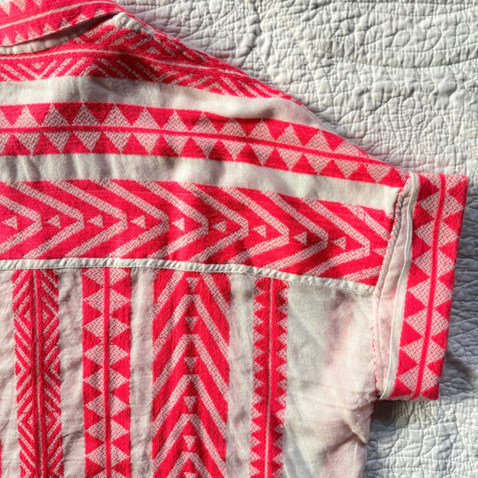Pink Embroidered Abstract Geometric Short Sleeve Button Size L Boho Cabanacore