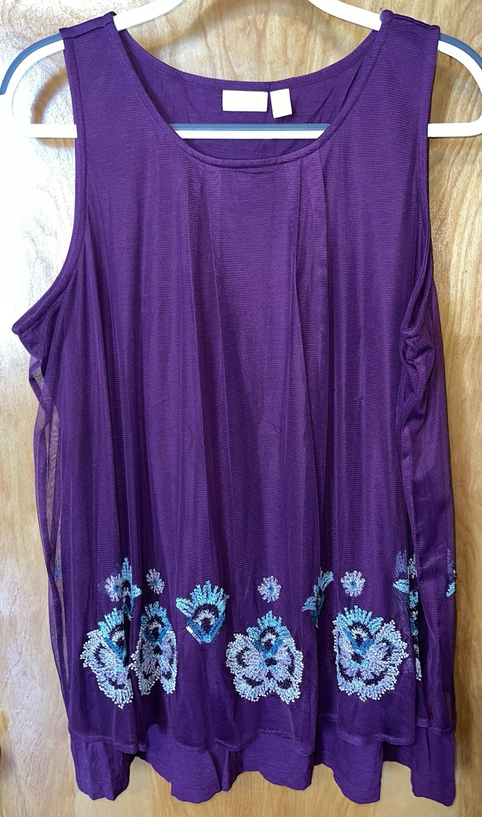 LOGO Lavish by Lori Goldstein deep purple knit tank with beaded overlay Size XL