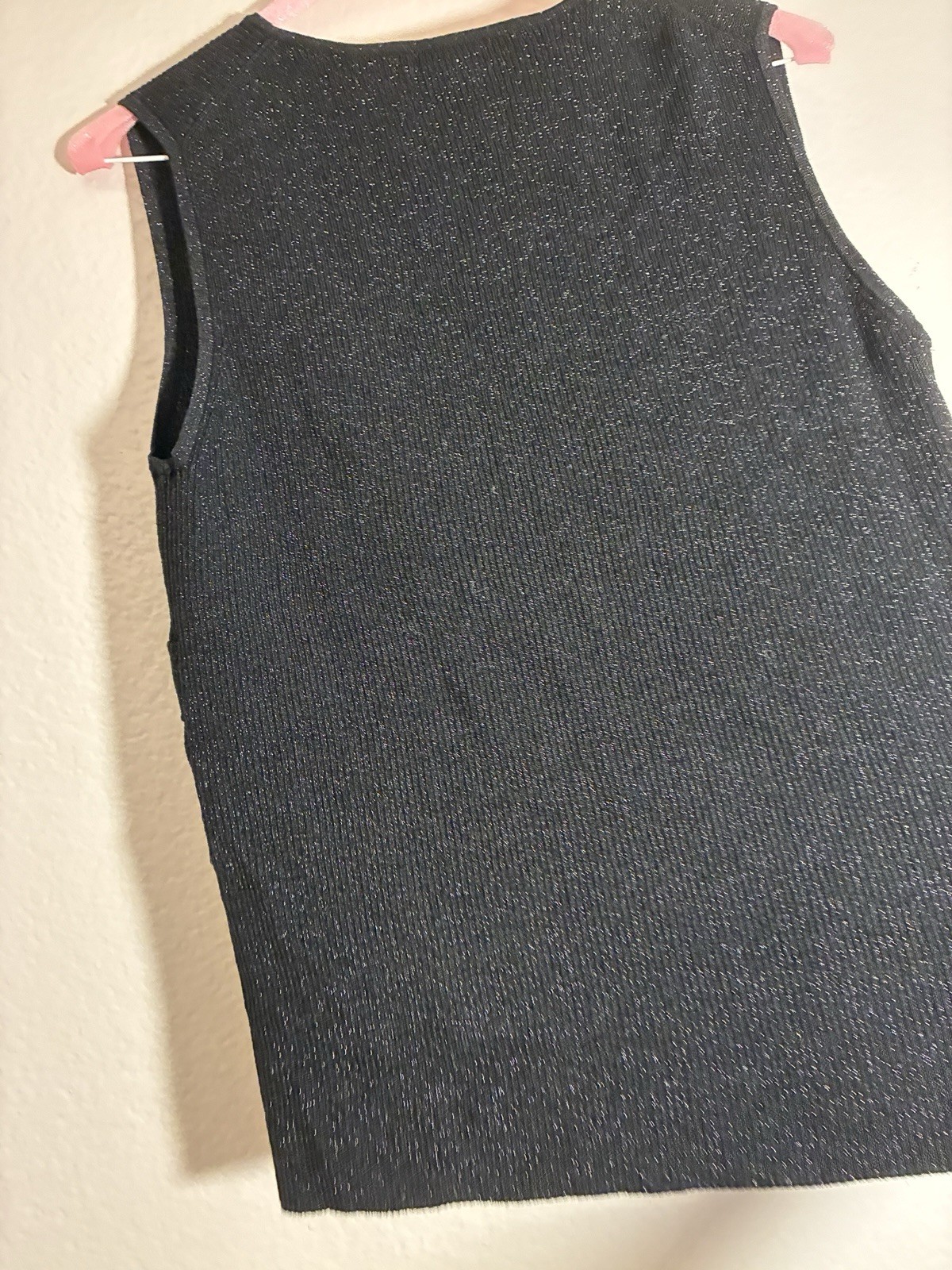 Evie. Silk Blend Black Knit Babydoll Tank Top V-Neck Sleeveless Grommet Accent M