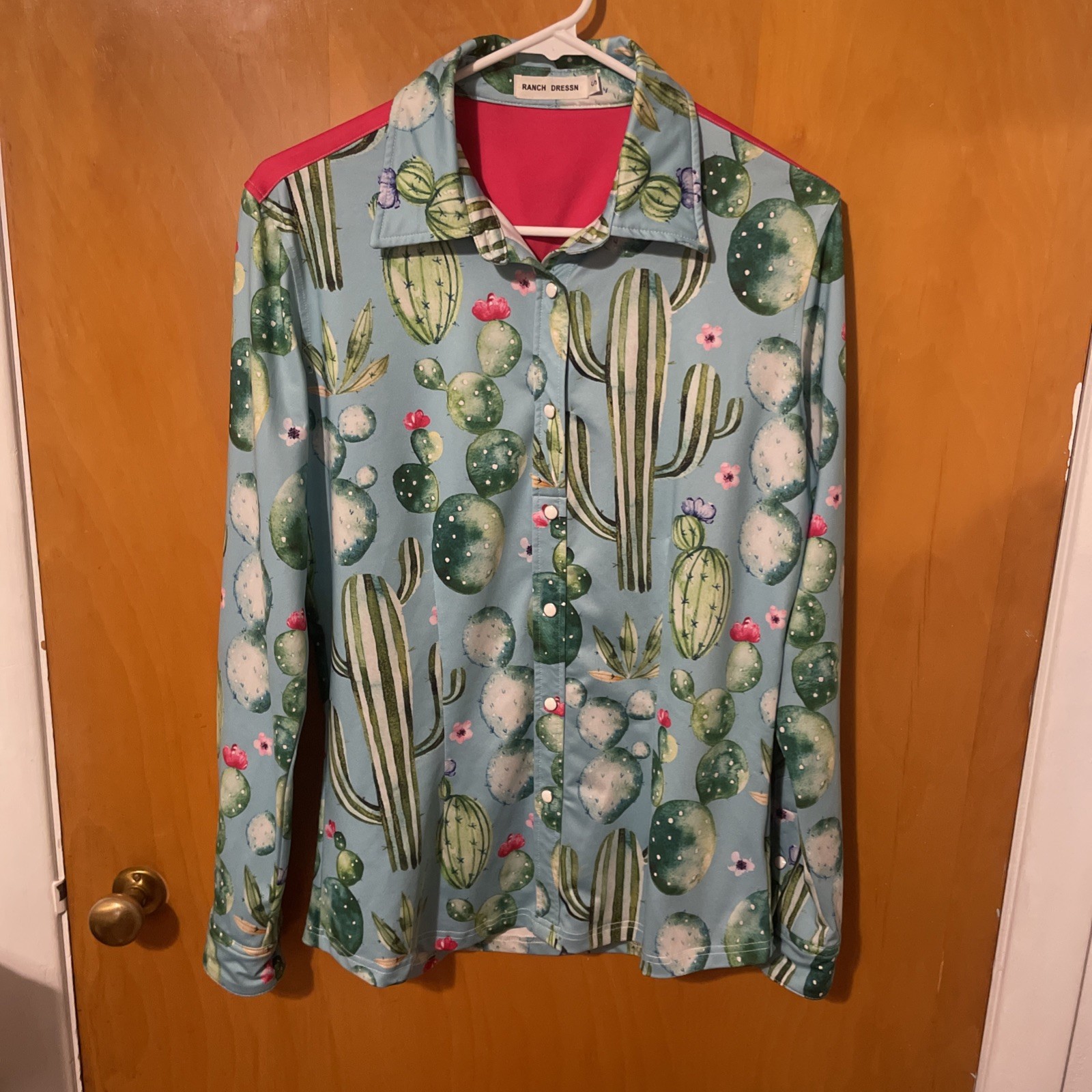 Ranch Dressn Cactus Flower Western Pearl Snap Tunic Top Small Rodeo