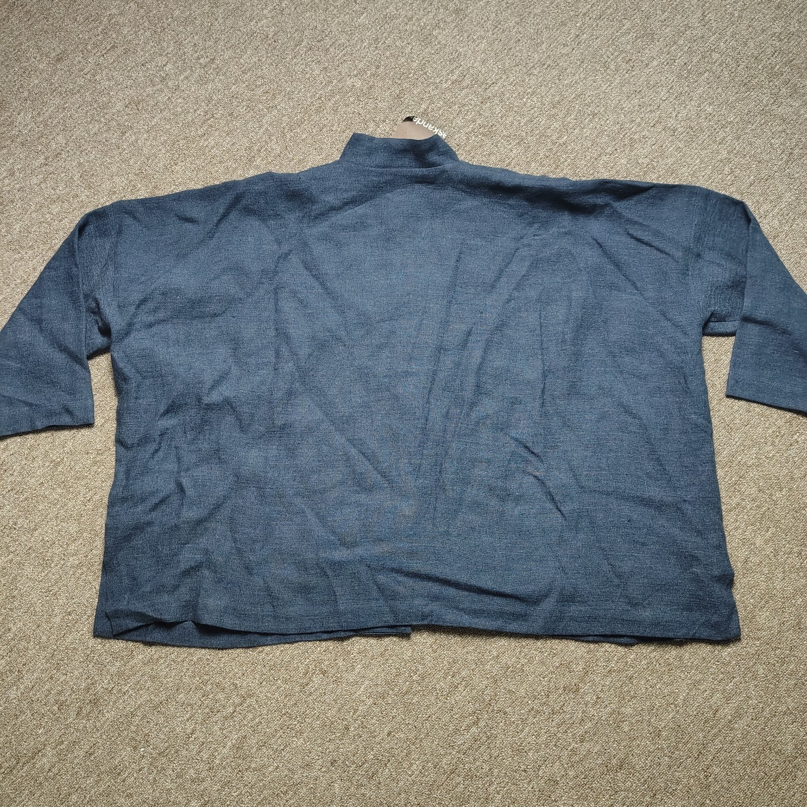 Vintage ESKANDAR Shirt Jacket Women 0 Blue Mandarin Collar Button Linen Shacket