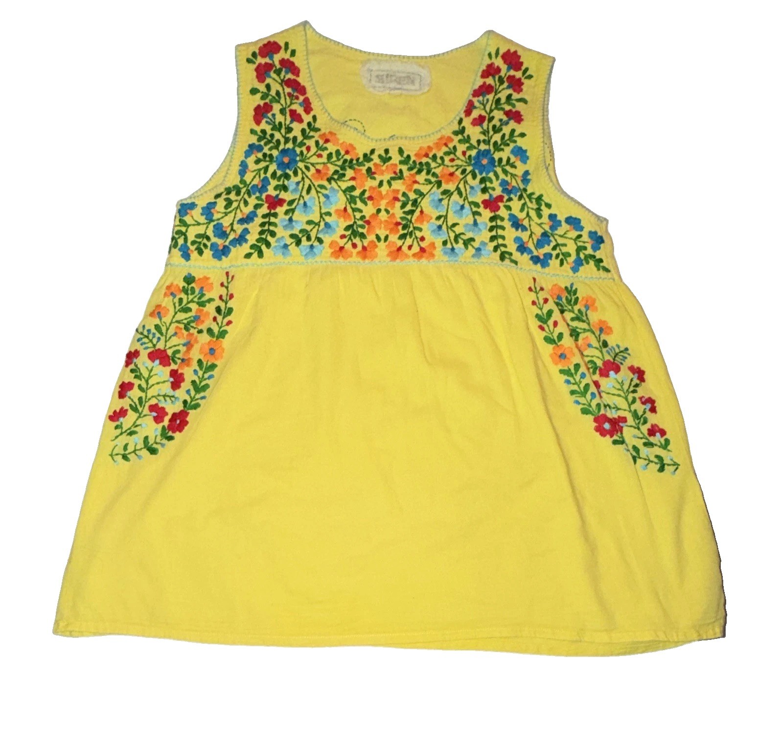 La Sirena Yellow Multicolor Hand Embroidered Floral Sleeveless Women’s Size M