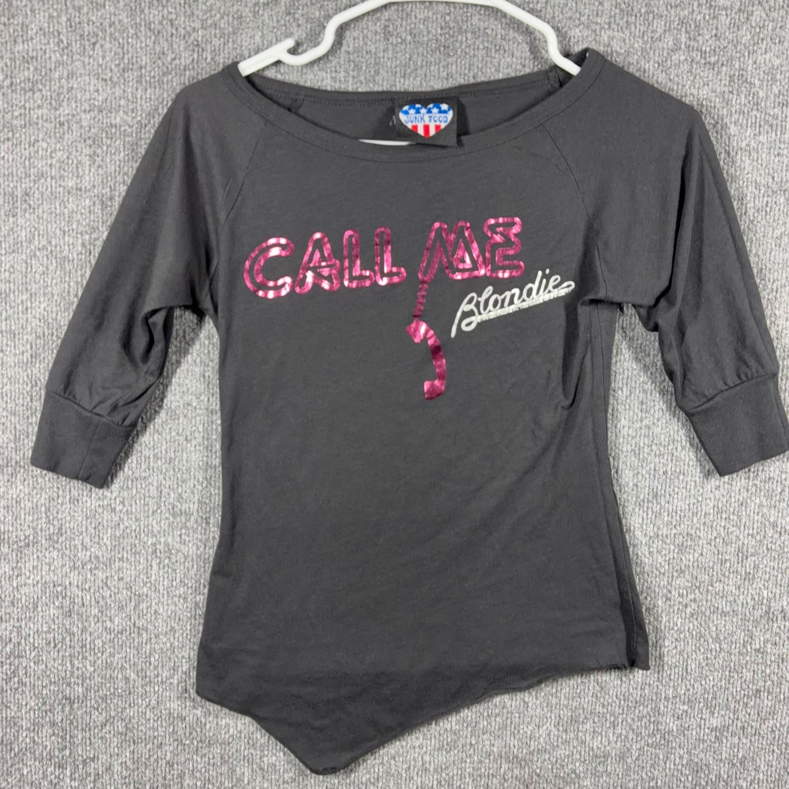 Junk Food Blondie Shirt Womens M Gray Call Me Graphic Band Tee 2005 Made in USA