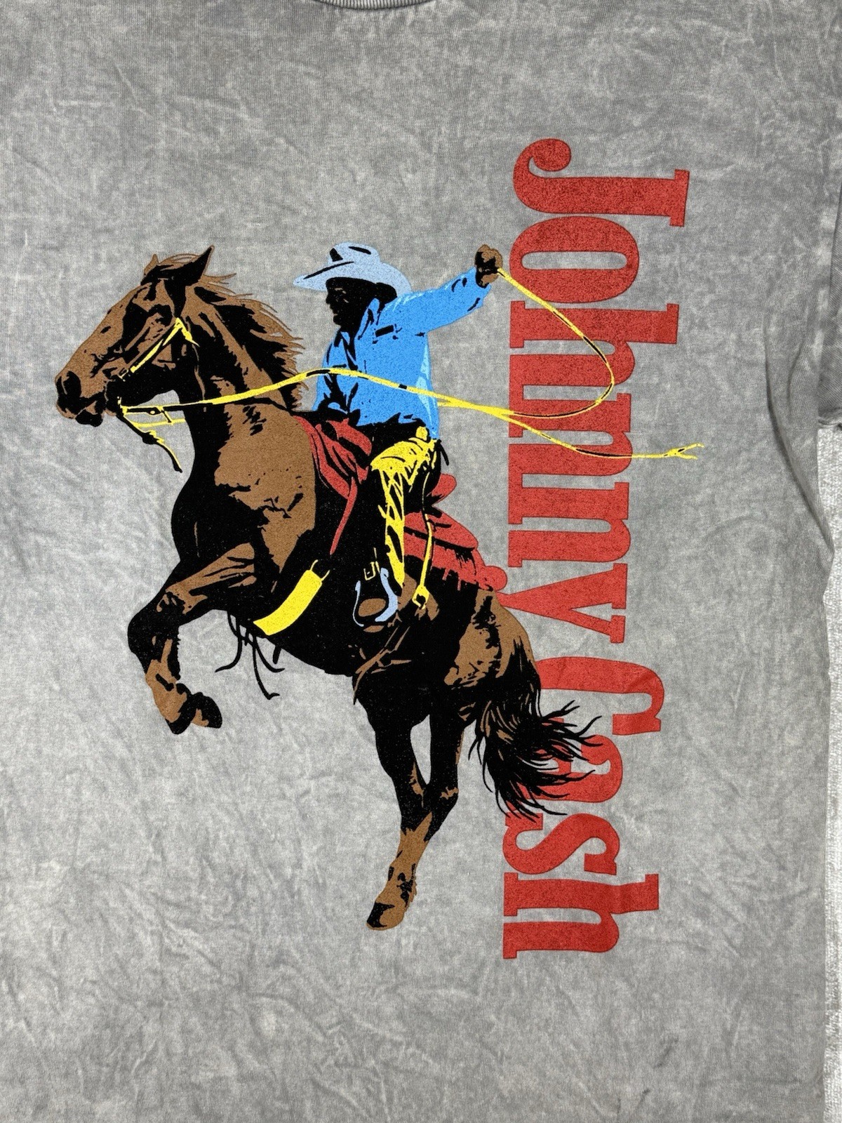 Johnny Cash T-Shirt Women Sz M Grey Cowboy Western Grunge Distressed Graphic