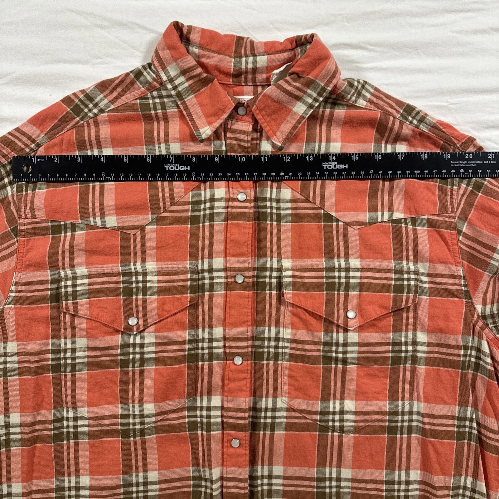 Levi Pearl Snap Shirt Womens Large Pink Plaid Flannel Western Cowboy Outdoor USA
