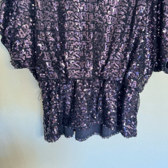 Xscape Black Beaded Purple Square Blouse Top Sz 10 Party Evening Cocktail Fancy