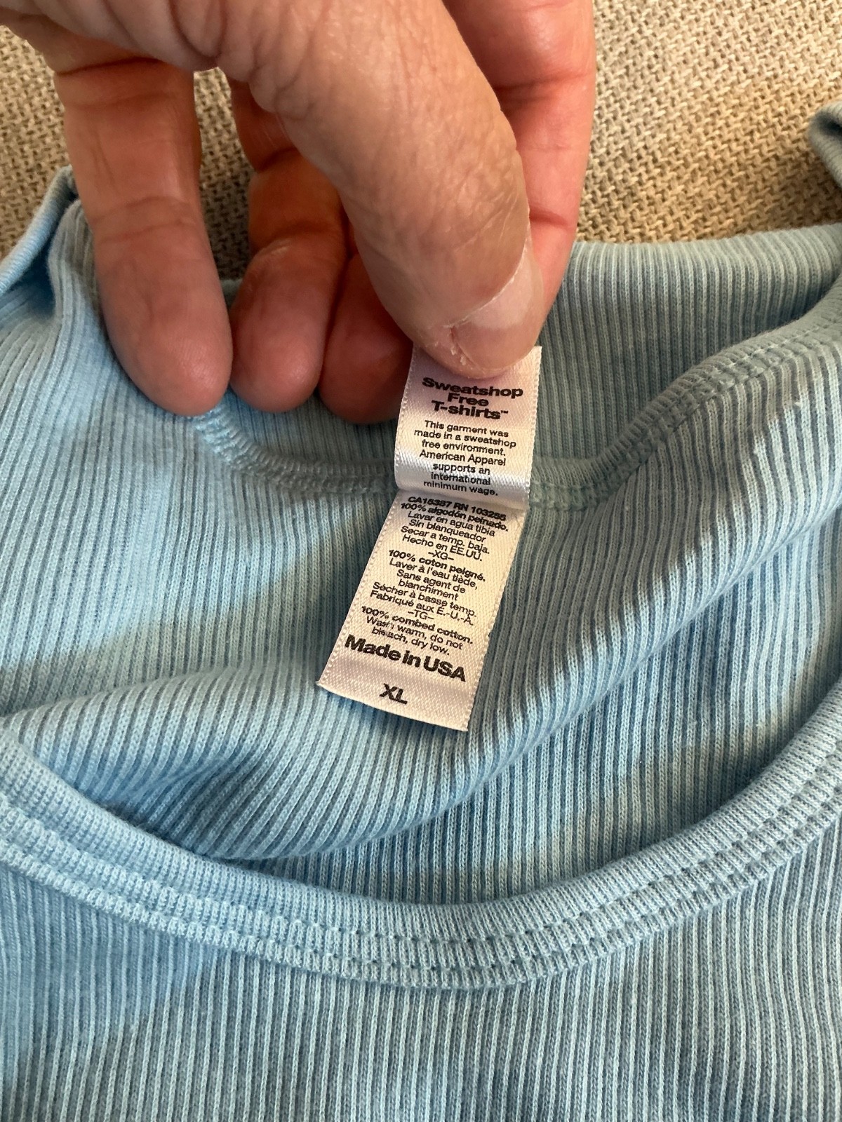 American Apparel Classic Girl Ribbed Tank Top Baby Blue Bedazzled XL