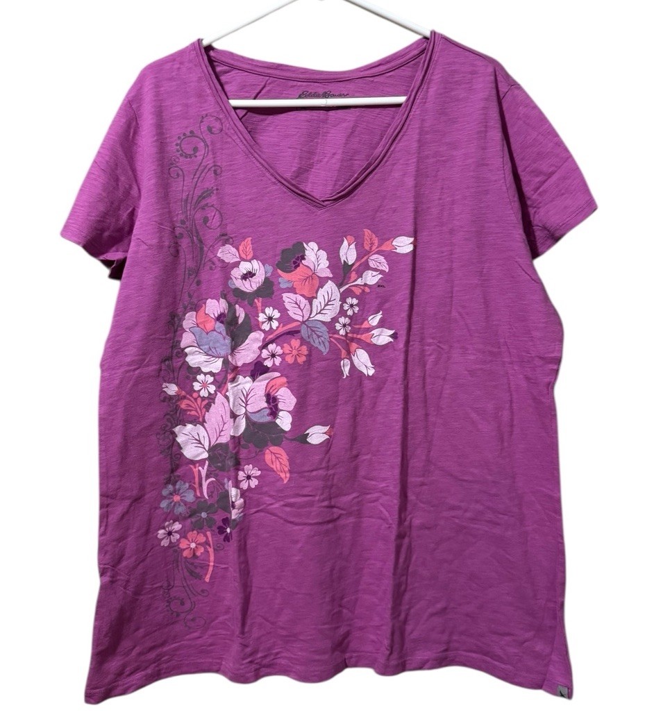 Eddie Bauer Outdoor Women Size XXL Light Purple V Neck Short Sleeve Cotton City