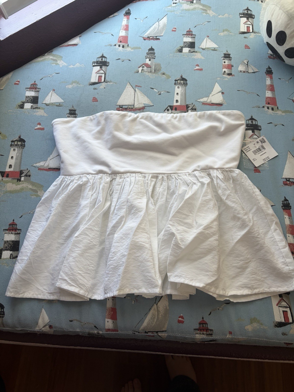 American Eagle White Strapless Tube Top Ruffle Hem Cotton Knit Women’s L
