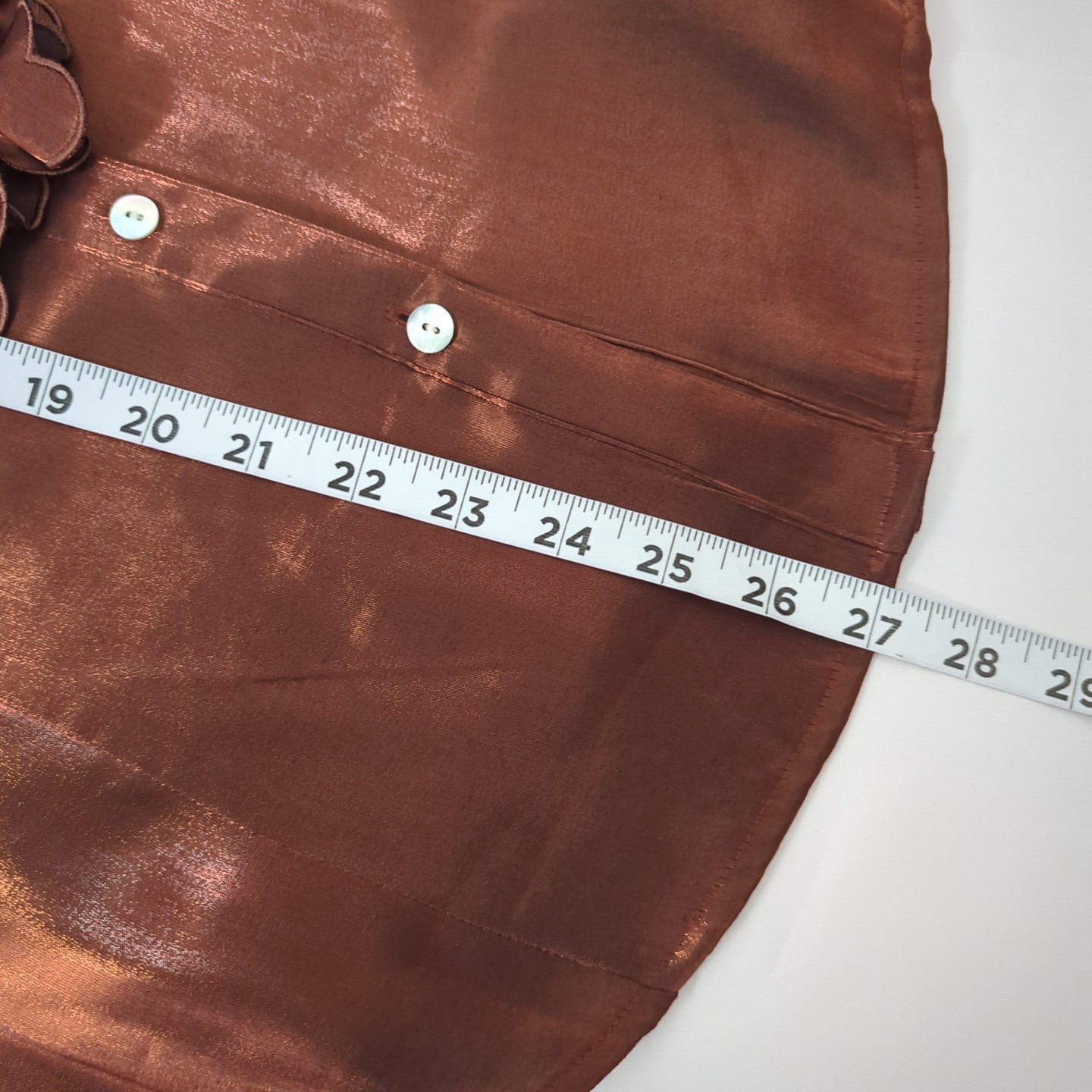 Agora Size XL Metallic Copper Ruffled Blouse Button Up Long Sleeve EUC!