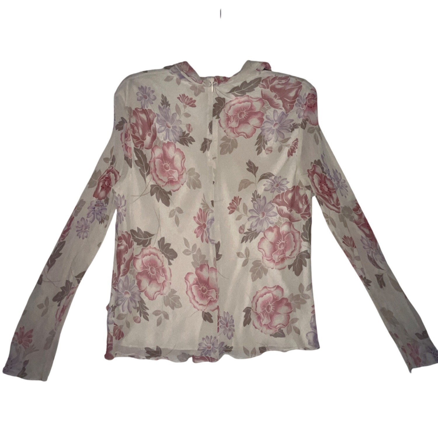 Vintage Pendleton Floral Silk Blouse Long Sleeve V-Neck Soft Romantic Top Beaded