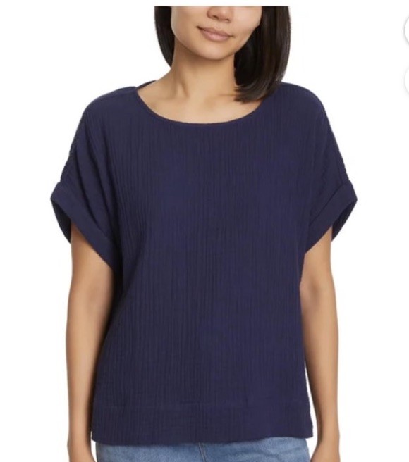 Gloria Vanderbilt GV Size L Women’s Cotton Gauze Pullover Short Sleeve Top