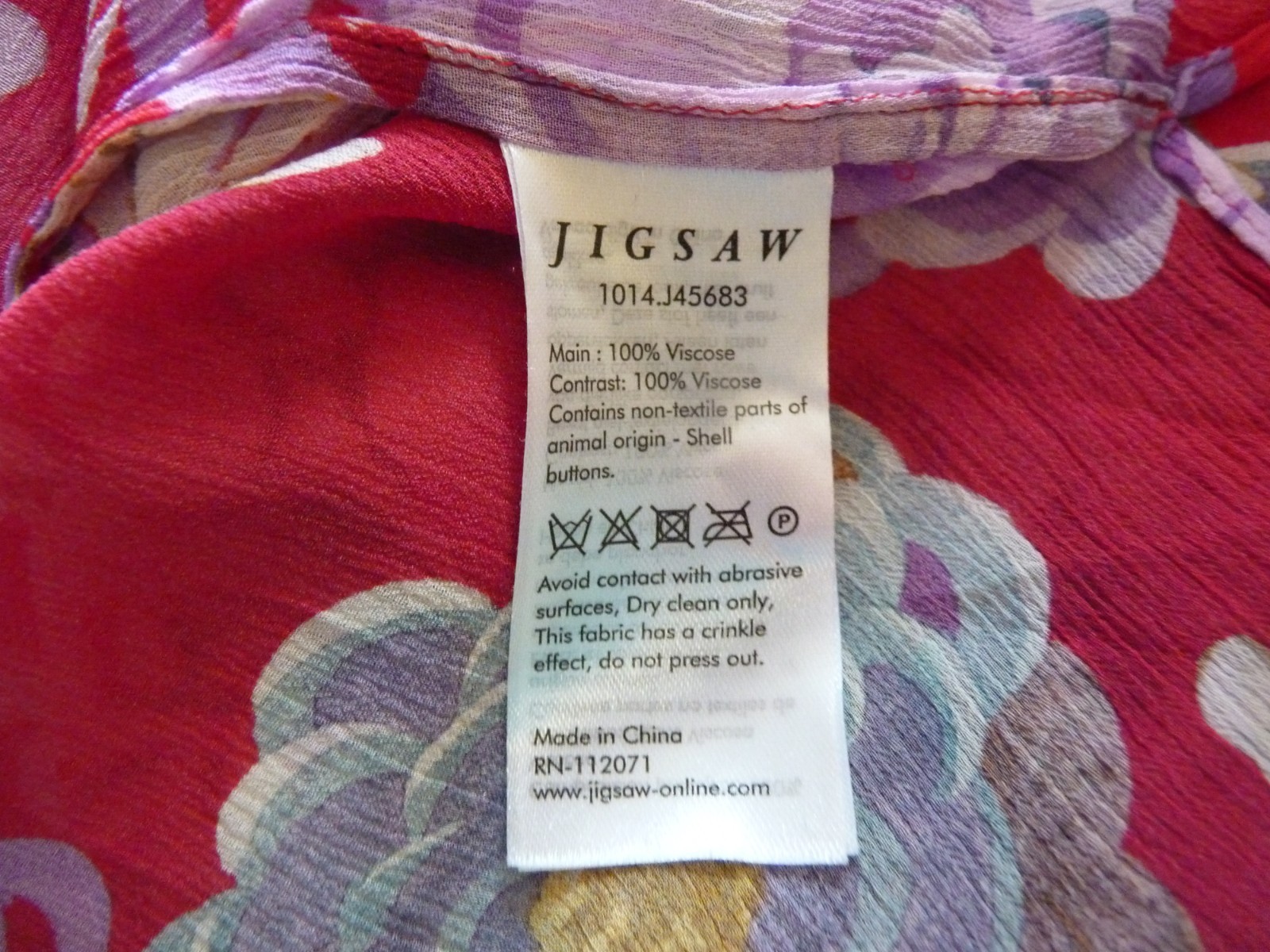 Jigsaw Women’s Blouse UK 8 Red 100% Viscose vgc